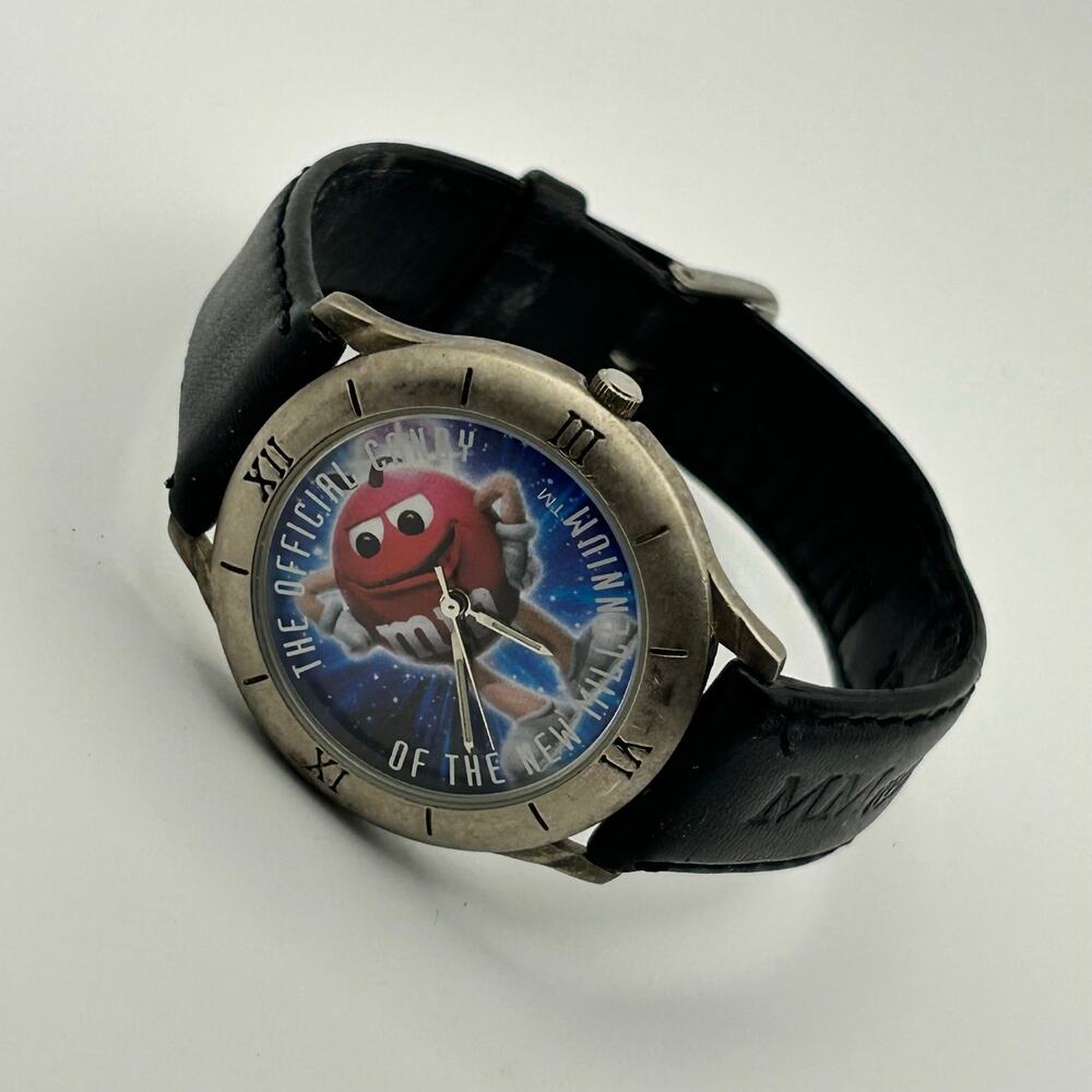 1998 Limited Edition MARS Inc. Red M&M Watch Black Leather Band  New Battery - Picture 4 of 8